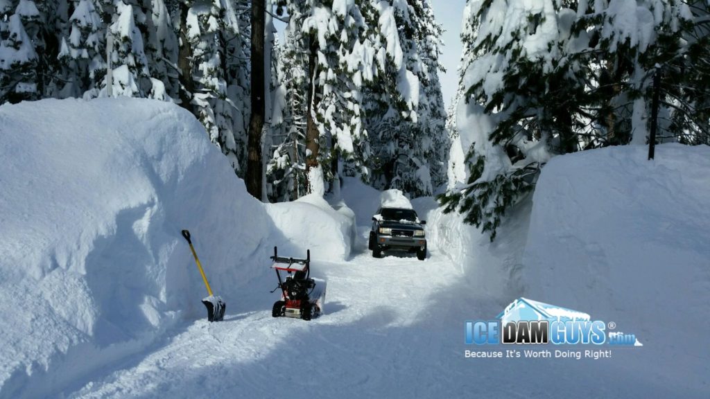 Epic snowfall, well over 5 feet tall, in Tahoe-Donner, CA. Taken by the Ice Dam Guys®.