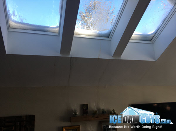 Interior water damage from roof leaks caused by ice dams