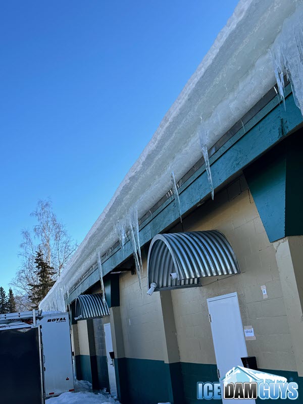 Ice dam on roof of business in Anchorage