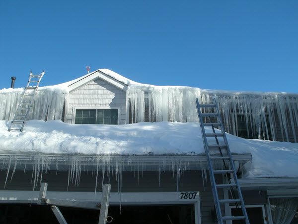 Large ice dam on roof in Duluth, MN
