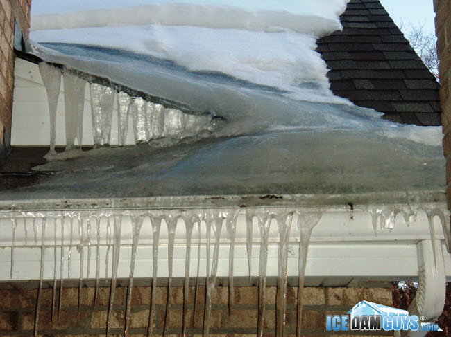 Close-up photo of frozen gutters