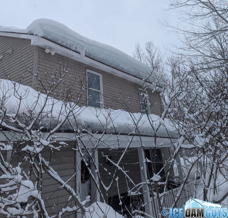 Ice dams on multiple stories of home in Northern Michigan,