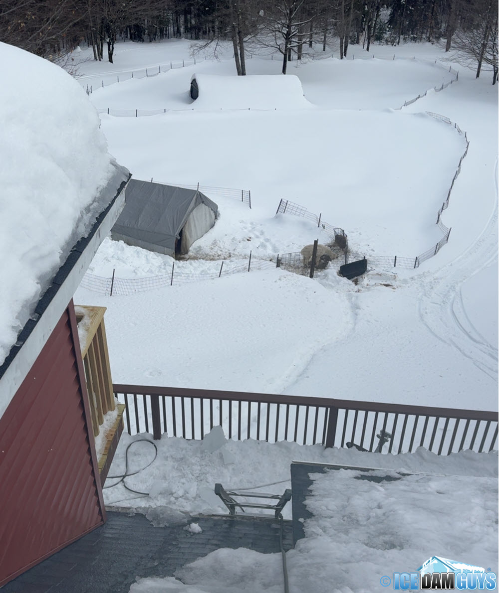 Ice dam viewed from top of roof in Remsen, NY - February, 2025