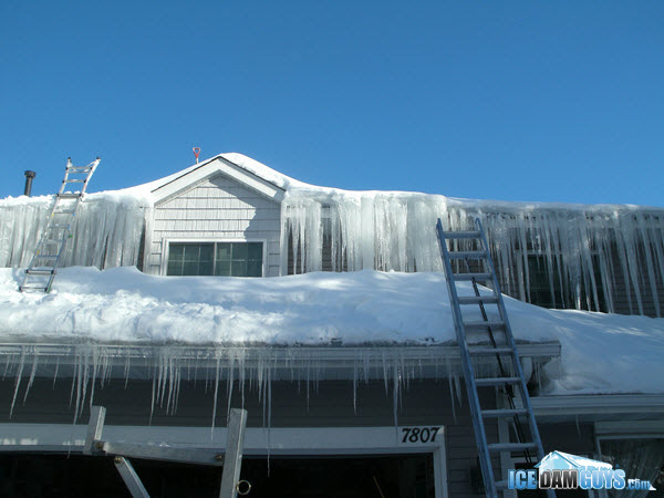 Does this look like your roof? See more photos of ice dams or call us now to get your ice dams removed.